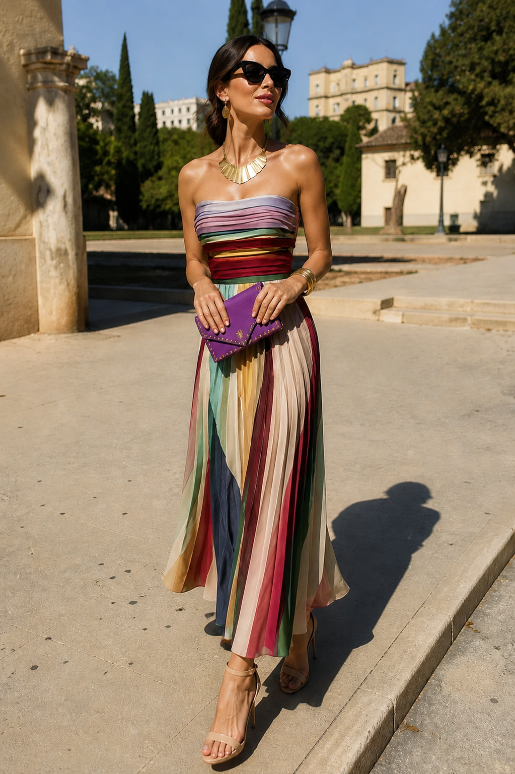 Lilliana | Rainbow Pleated Dress