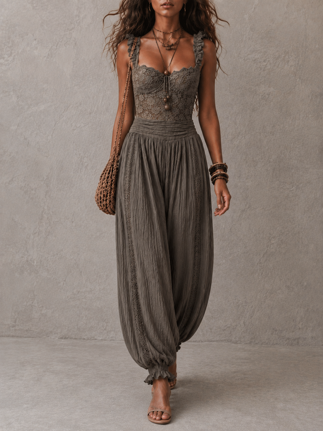 Selene | Lace Bodice & Harem Pants Set